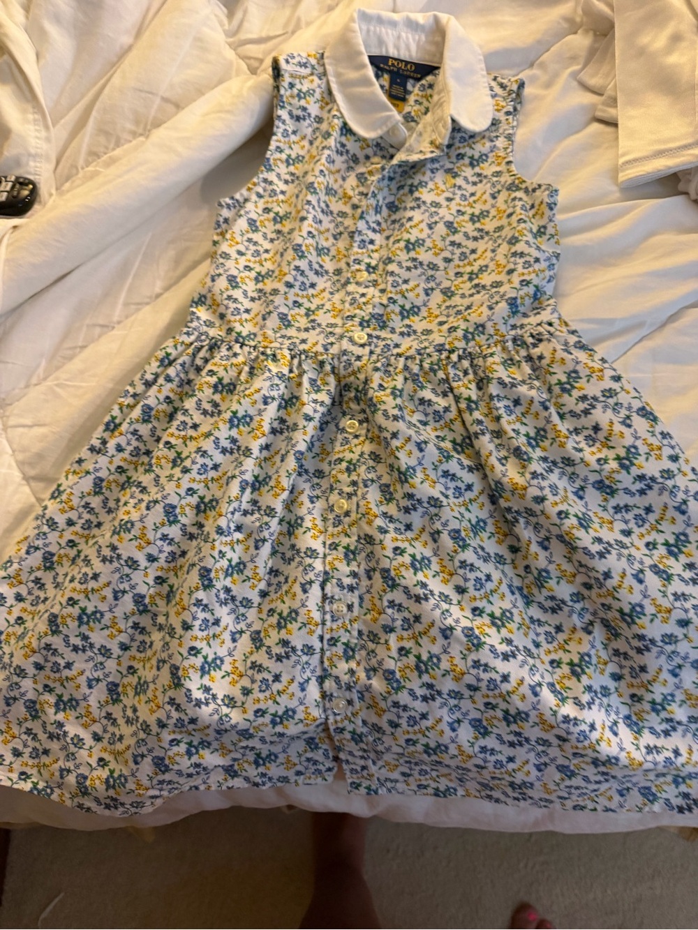 Polo by Ralph Lauren Girls' White Floral Button-Front Dress